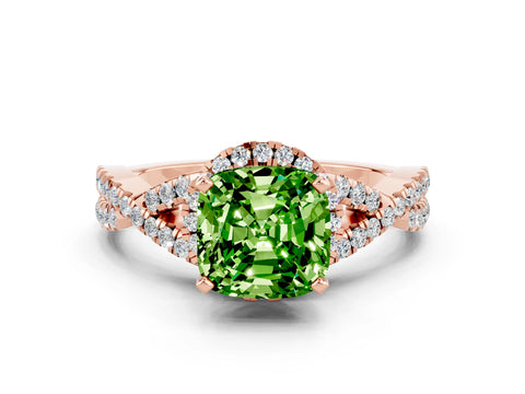 Rose gold Cushion Cut Peridot Halo Twist Band Solitaire Prong Setting Ring