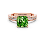 Rose gold Cushion Cut Peridot Milgrain Pavé Engagement Ring with Four-Prong Setting_12