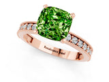 Rose gold Cushion Cut Peridot Milgrain Pavé Engagement Ring with Four-Prong Setting_13