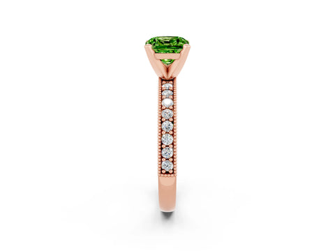 Rose gold Cushion Cut Peridot Milgrain Pavé Engagement Ring with Four-Prong Setting_14