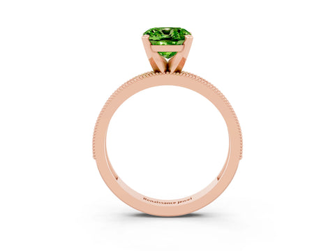 Rose gold Cushion Cut Peridot Milgrain Pavé Engagement Ring with Four-Prong Setting_15