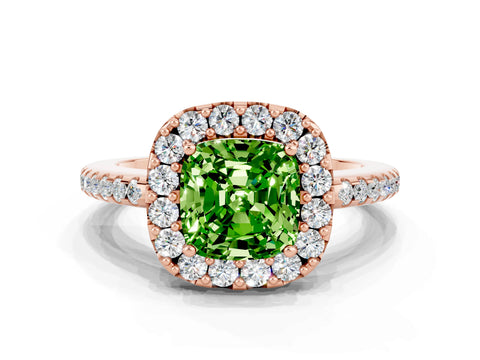 Rose gold Cushion Cut Peridot Pavé Halo Ring with Four-Prong Setting_12