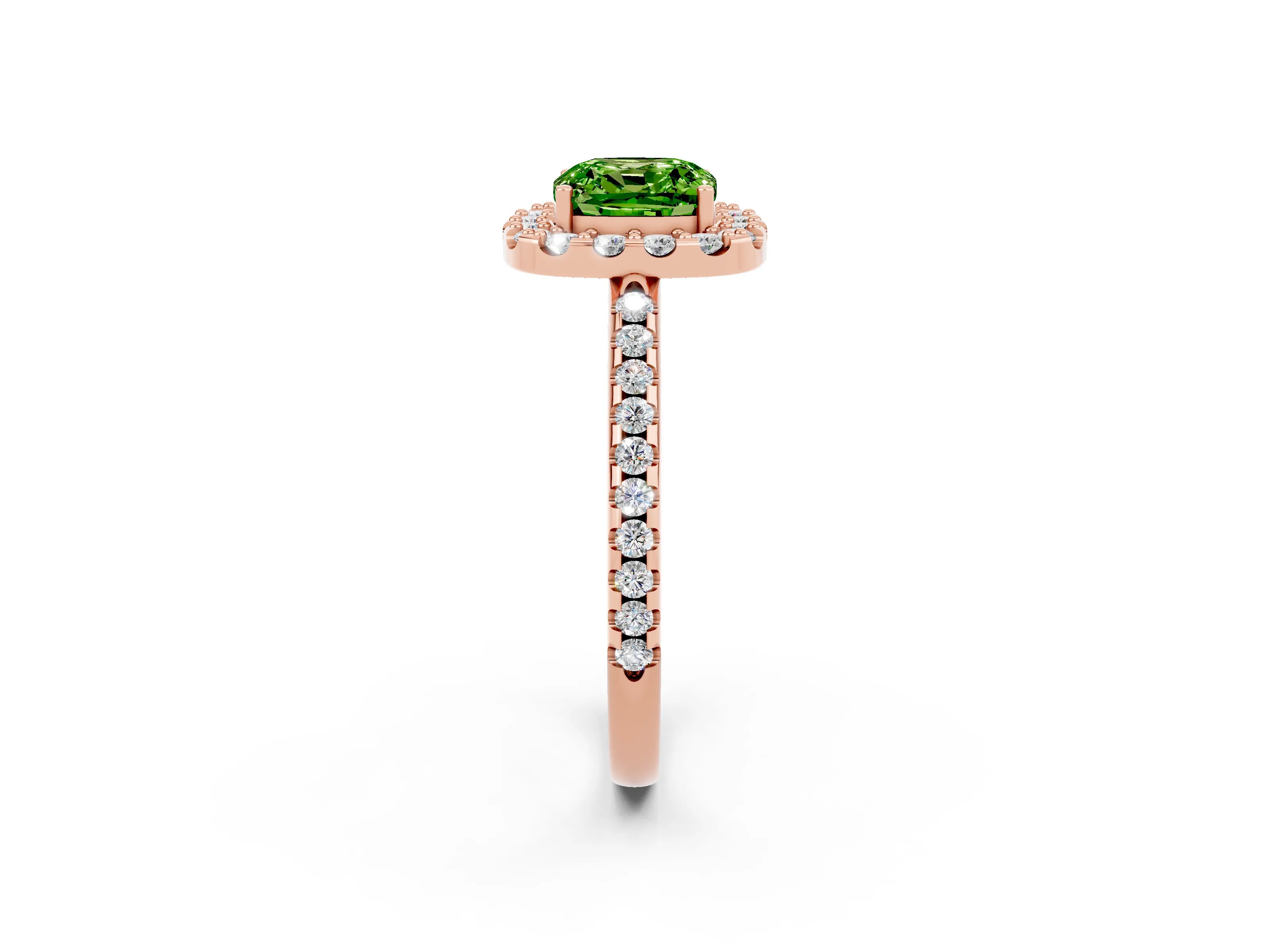 Rose gold Cushion Cut Peridot Pavé Halo Ring with Four-Prong Setting_14