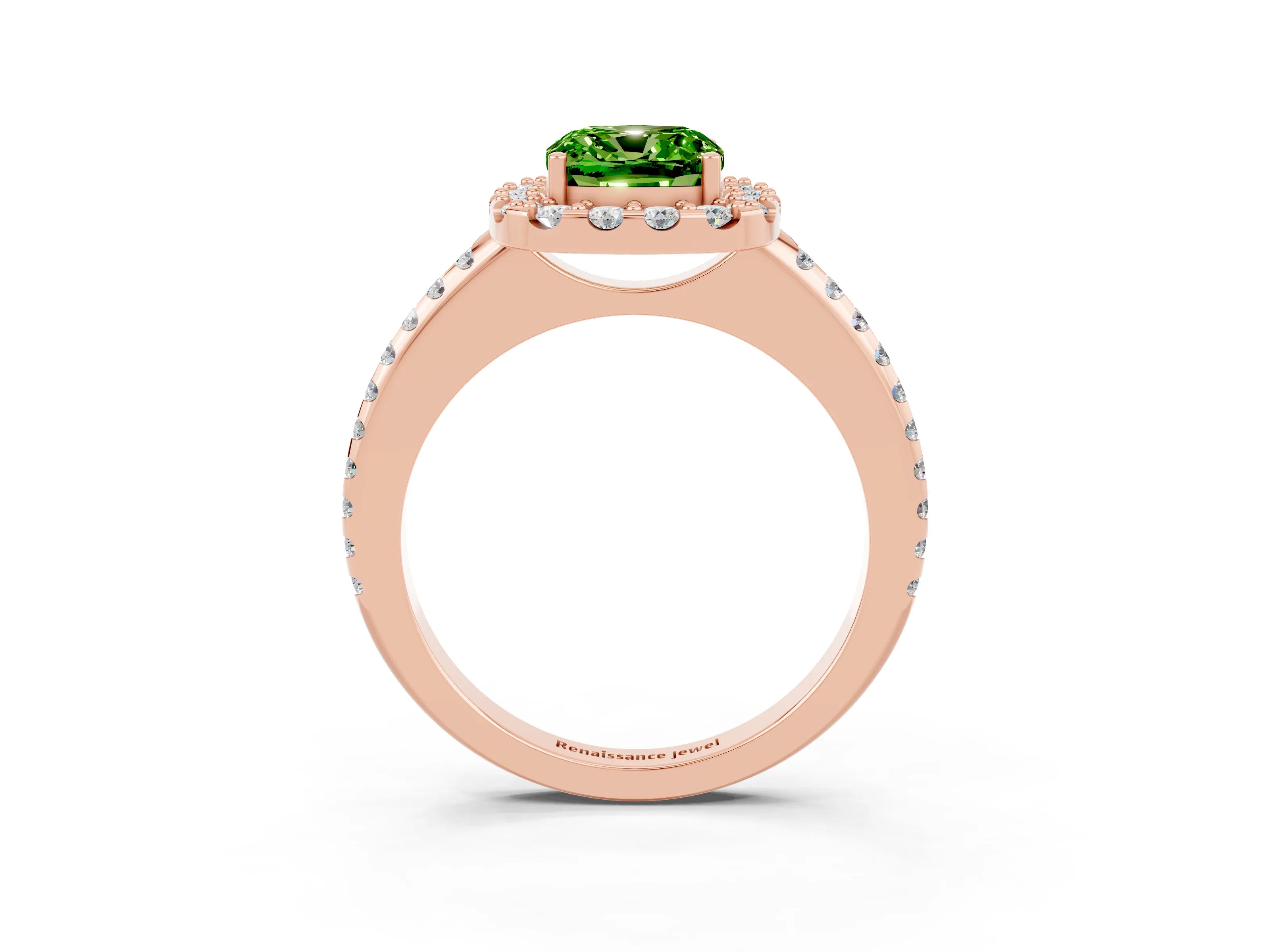 Rose gold Cushion Cut Peridot Pavé Halo Ring with Four-Prong Setting_15