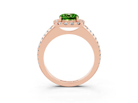 Rose gold Cushion Cut Peridot Pavé Halo Ring with Four-Prong Setting_15