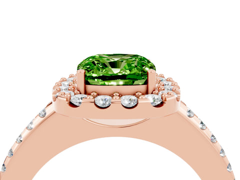 Rose gold Cushion Cut Peridot Pavé Halo Ring with Four-Prong Setting_16