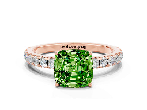 Rose gold Cushion Cut Peridot Pavé Solitaire Engagement Ring with Four-Prong Setting_12