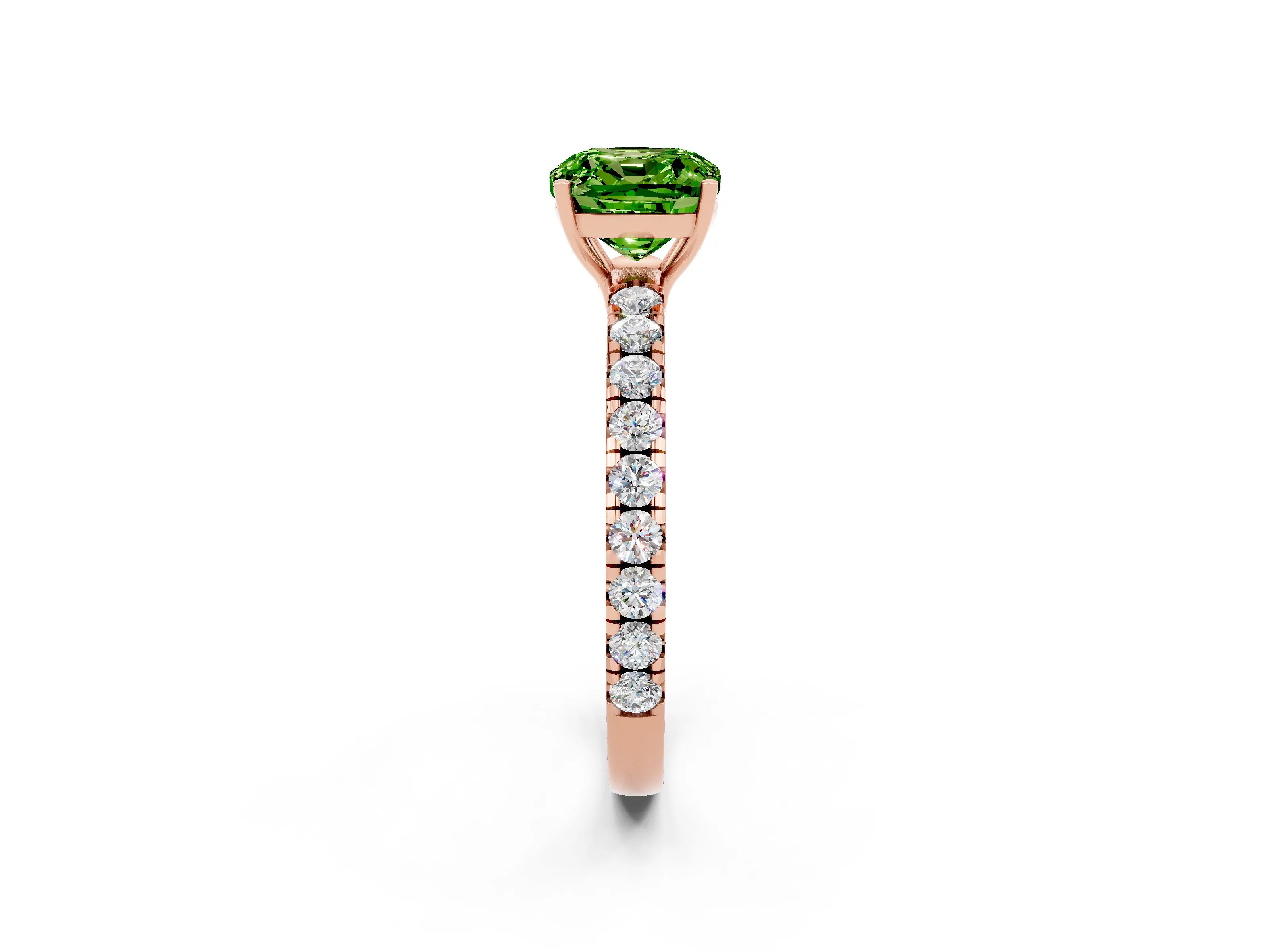 Rose gold Cushion Cut Peridot Pavé Solitaire Engagement Ring with Four-Prong Setting_14