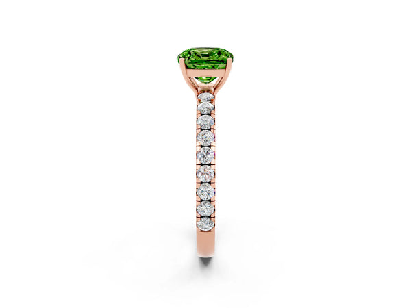 Rose gold Cushion Cut Peridot Pavé Solitaire Engagement Ring with Four-Prong Setting