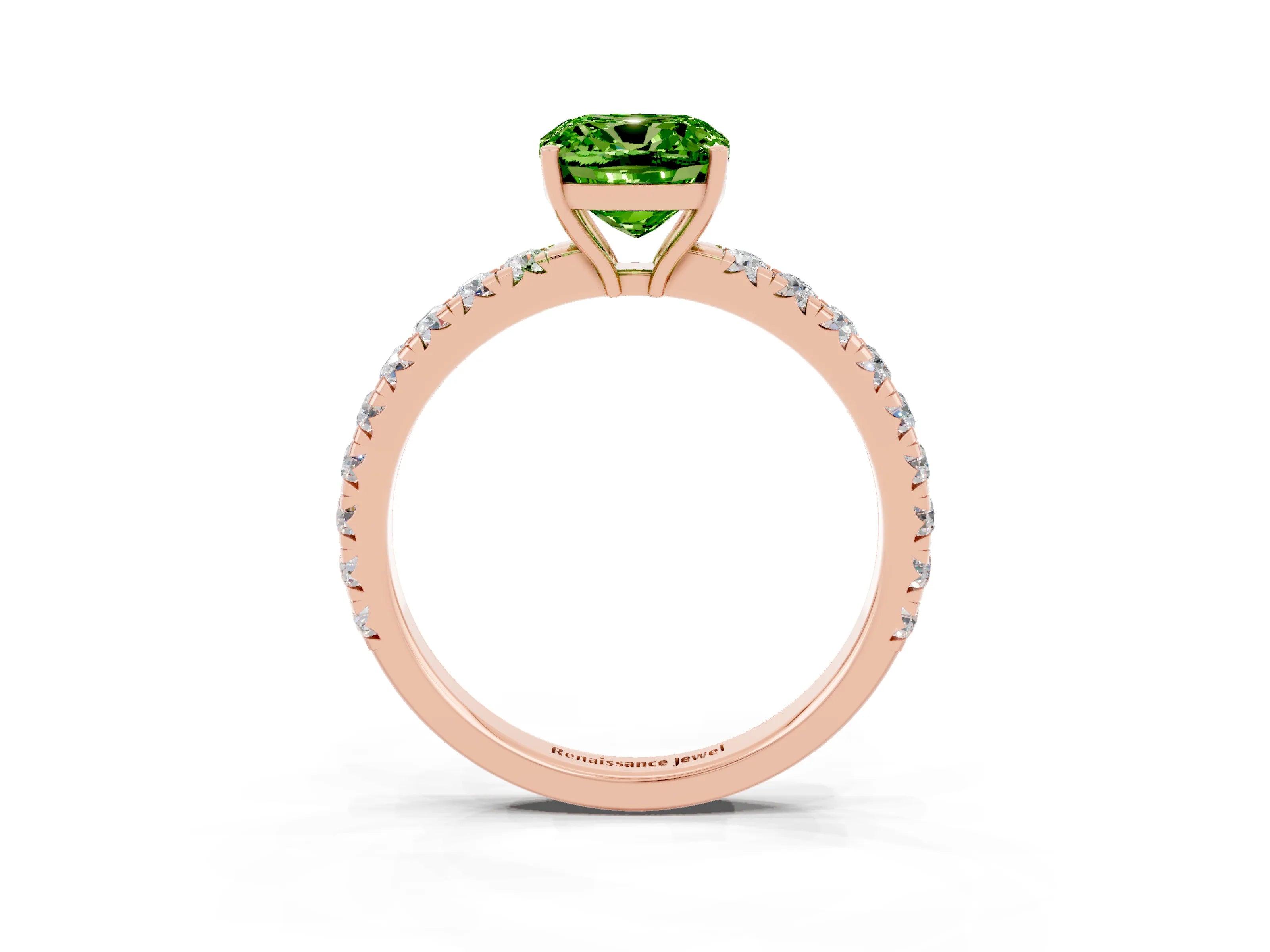 Rose gold Cushion Cut Peridot Pavé Solitaire Engagement Ring with Four-Prong Setting_15