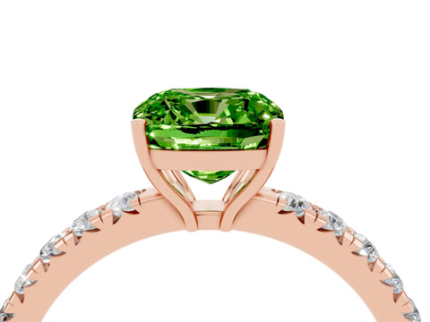 Rose gold Cushion Cut Peridot Pavé Solitaire Engagement Ring with Four-Prong Setting_16