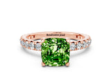 Rose gold Cushion Cut Peridot Pavé Solitaire Ring with Round Band and Prong Setting_24