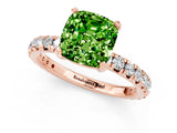 Rose gold Cushion Cut Peridot Pavé Solitaire Ring with Round Band and Prong Setting_25