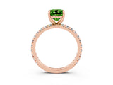 Rose gold Cushion Cut Peridot Pavé Solitaire Ring with Round Band and Prong Setting_27