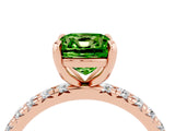 Rose gold Cushion Cut Peridot Pavé Solitaire Ring with Round Band and Prong Setting_28