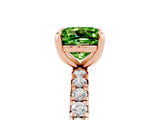 Rose gold Cushion Cut Peridot Pavé Solitaire Ring with Round Band and Prong Setting_29