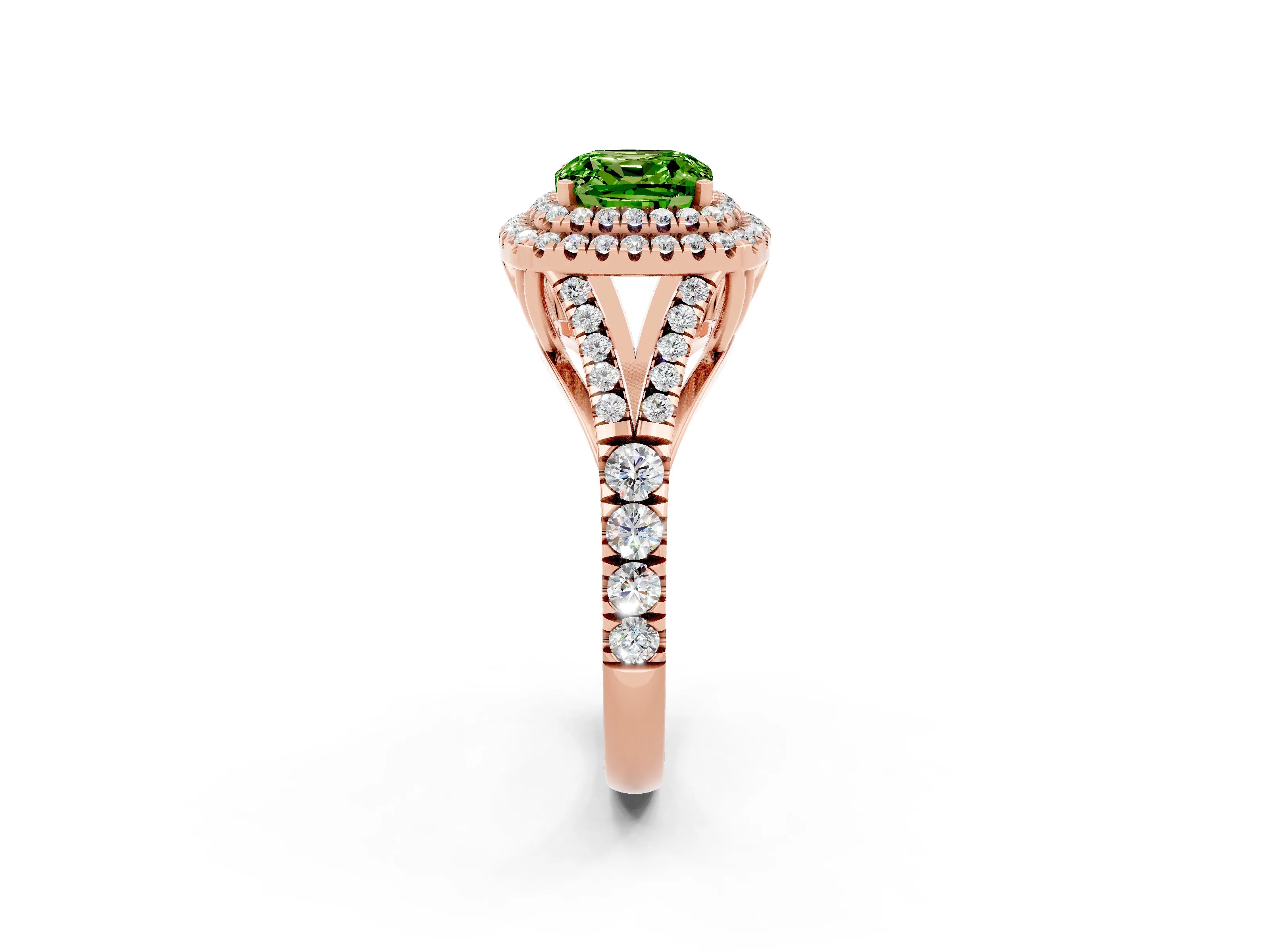Rose gold Cushion Cut Peridot Pavé Split Shank Double Halo Engagement Ring_2