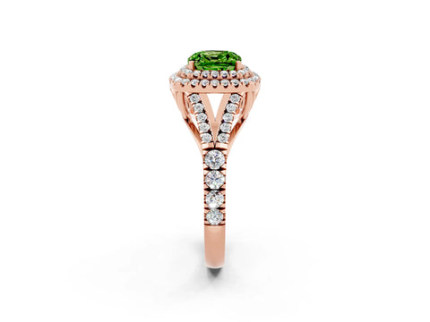 Rose gold Cushion Cut Peridot Pavé Split Shank Double Halo Engagement Ring_2
