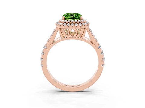 Rose gold Cushion Cut Peridot Pavé Split Shank Double Halo Engagement Ring_3
