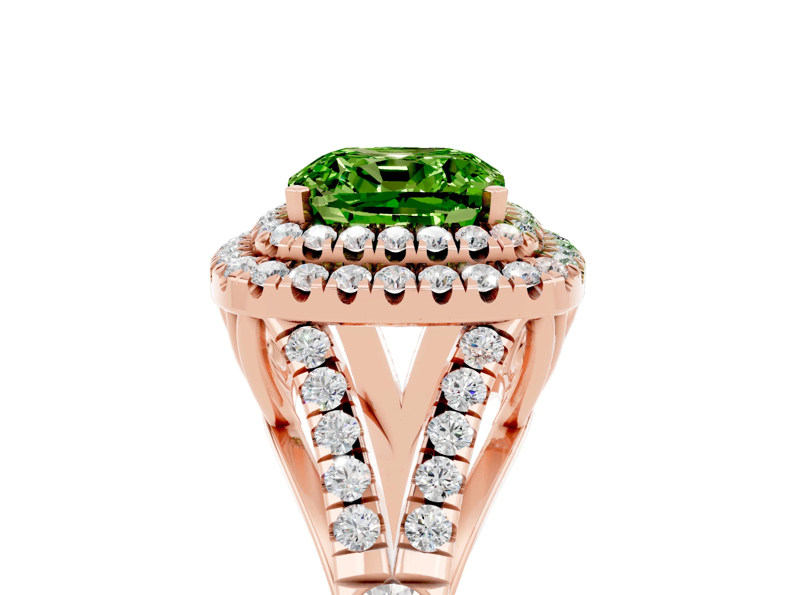 Rose gold Cushion Cut Peridot Pavé Split Shank Double Halo Engagement Ring_5