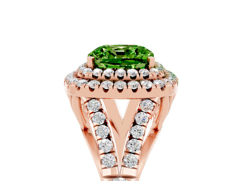 Rose gold Cushion Cut Peridot Pavé Split Shank Double Halo Engagement Ring_5