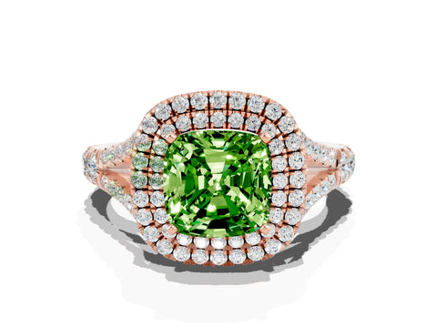 Rose gold Cushion Cut Peridot Pavé Split Shank Double Halo Engagement Ring