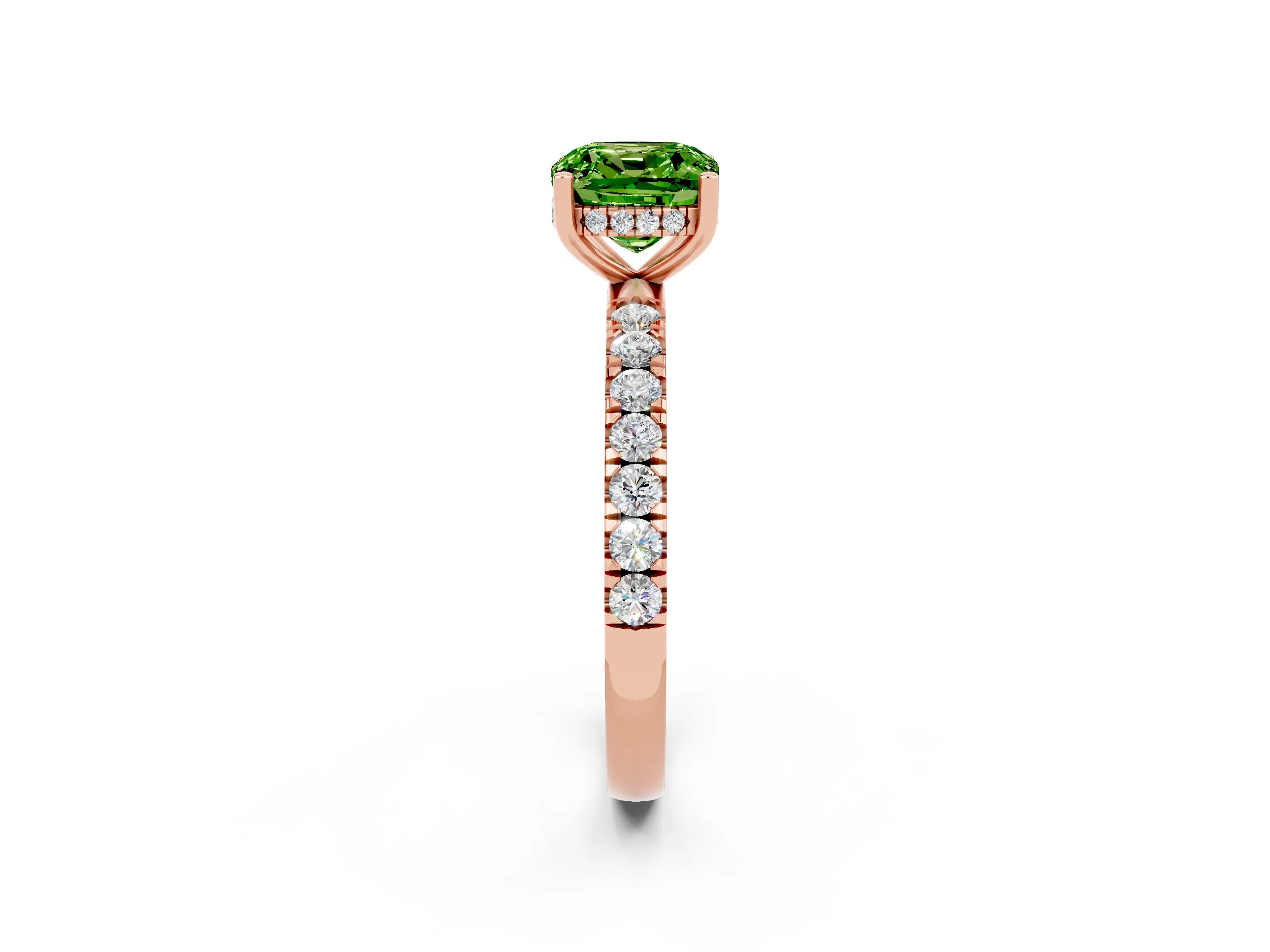 Rose gold Cushion Cut Peridot Pave Band Solitaire Ring with Four-Prong Setting_26