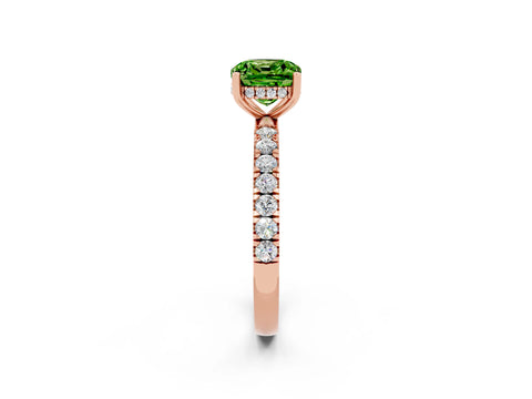 Rose gold Cushion Cut Peridot Pave Band Solitaire Ring with Four-Prong Setting_26