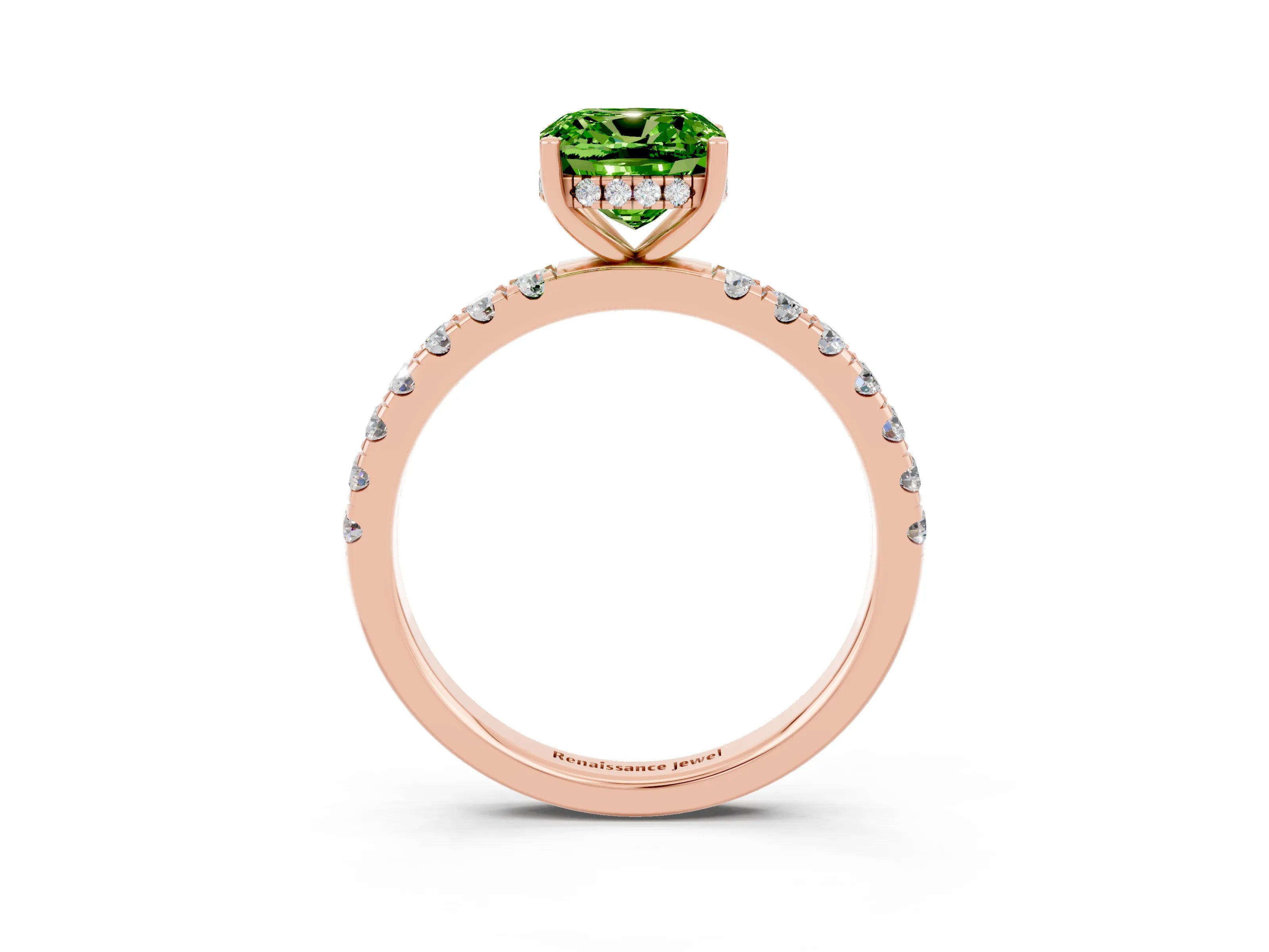Rose gold Cushion Cut Peridot Pave Band Solitaire Ring with Four-Prong Setting_27