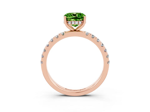 Rose gold Cushion Cut Peridot Pave Band Solitaire Ring with Four-Prong Setting_27