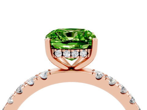 Rose gold Cushion Cut Peridot Pave Band Solitaire Ring with Four-Prong Setting_28