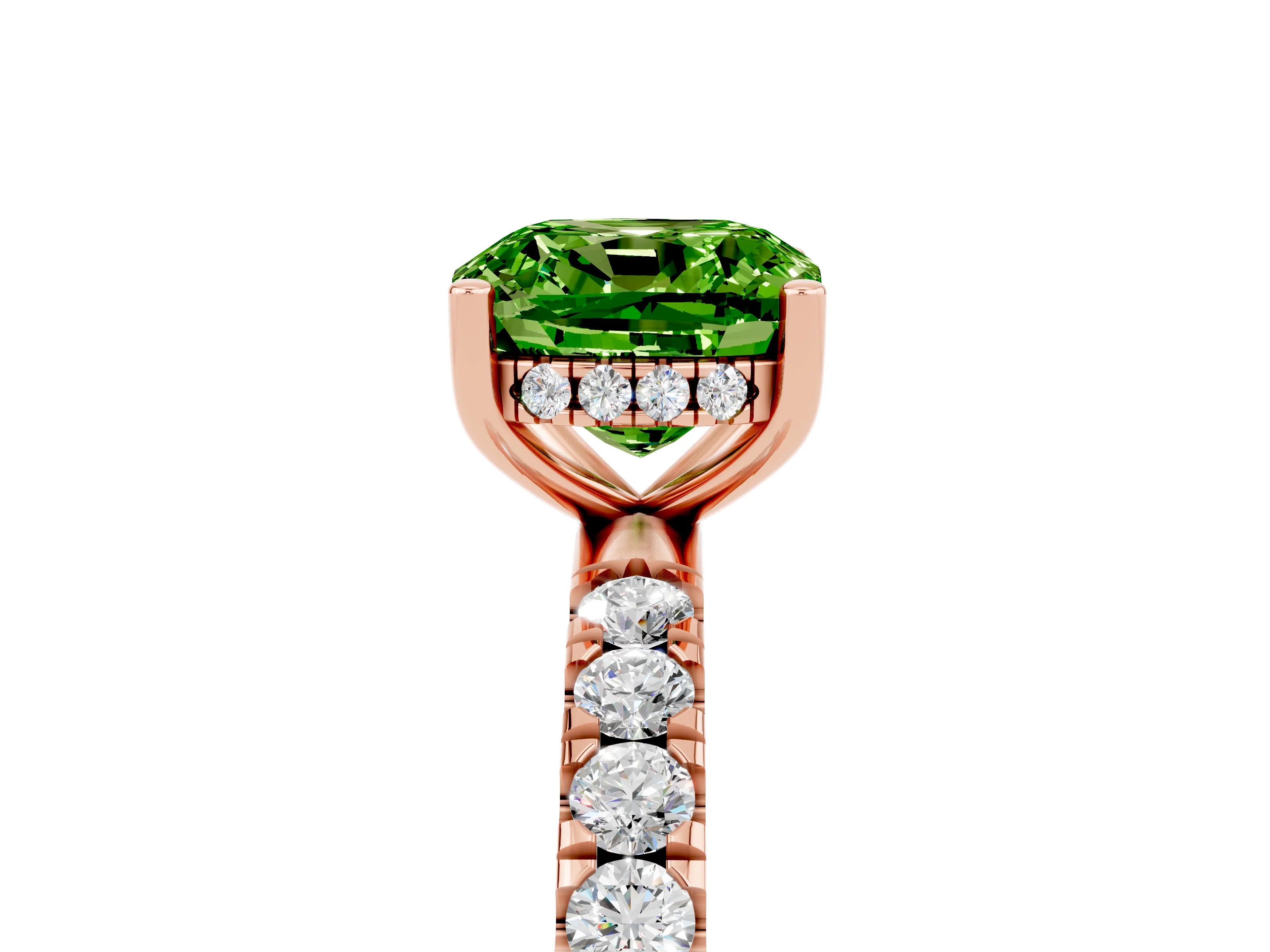 Rose gold Cushion Cut Peridot Pave Band Solitaire Ring with Four-Prong Setting_29