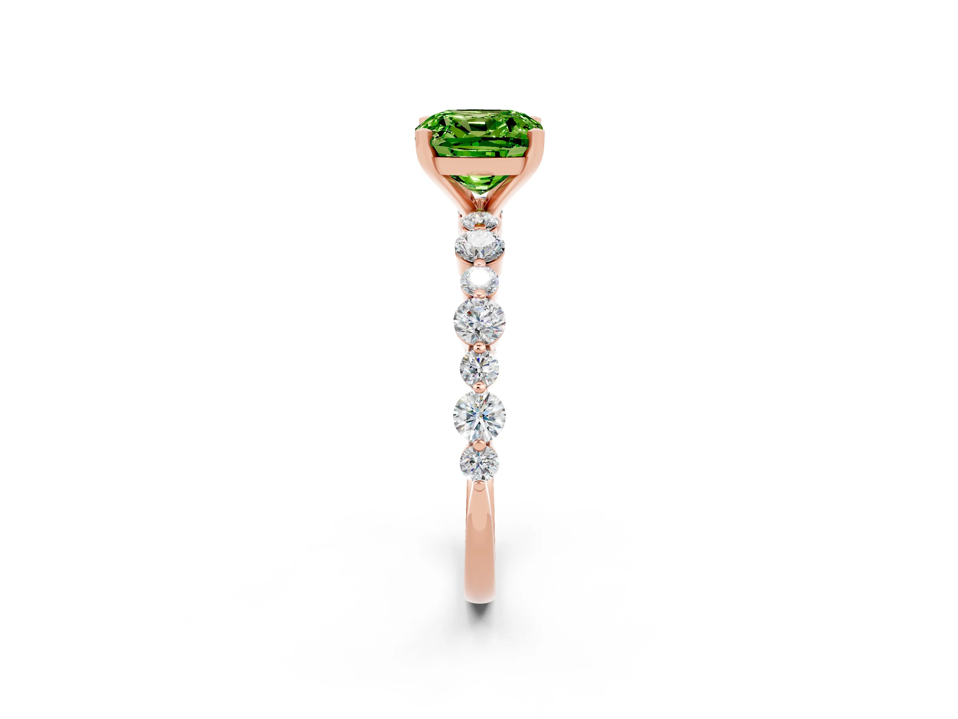 Rose gold Cushion Cut Peridot Prong Set Engagement Ring with Pavé Band_2