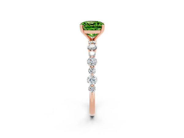 Rose gold Cushion Cut Peridot Prong Set Engagement Ring with Pavé Band