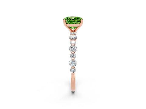 Rose gold Cushion Cut Peridot Prong Set Engagement Ring with Pavé Band_2