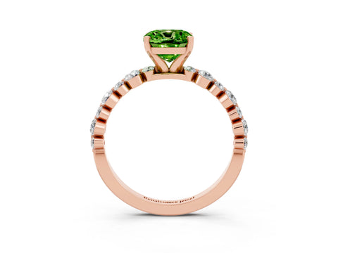 Rose gold Cushion Cut Peridot Prong Set Engagement Ring with Pavé Band_3