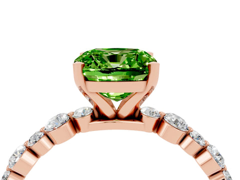 Rose gold Cushion Cut Peridot Prong Set Engagement Ring with Pavé Band_4