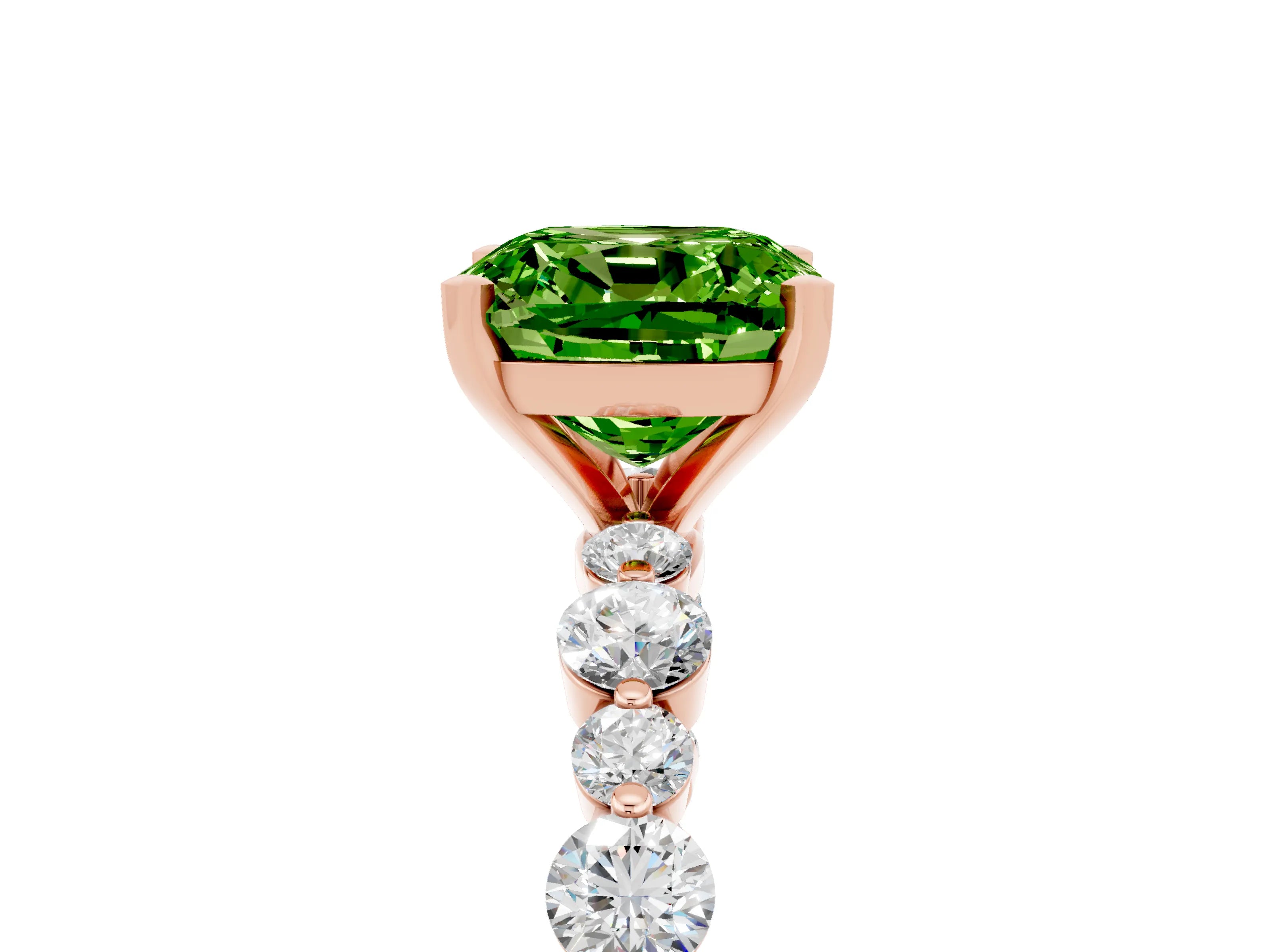 Rose gold Cushion Cut Peridot Prong Set Engagement Ring with Pavé Band_5
