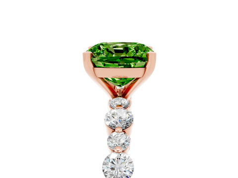 Rose gold Cushion Cut Peridot Prong Set Engagement Ring with Pavé Band_5
