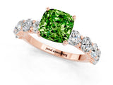 Rose gold Cushion Cut Peridot Prong Setting with Side Stones on a Pave Band_1