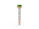 Rose gold Cushion Cut Peridot Prong Setting with Side Stones on a Pave Band_2