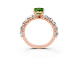 Rose gold Cushion Cut Peridot Prong Setting with Side Stones on a Pave Band_3