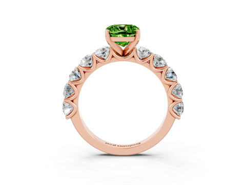 Rose gold Cushion Cut Peridot Prong Setting with Side Stones on a Pave Band_3