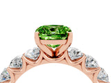 Rose gold Cushion Cut Peridot Prong Setting with Side Stones on a Pave Band_4