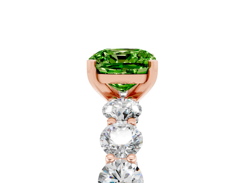 Rose gold Cushion Cut Peridot Prong Setting with Side Stones on a Pave Band_5