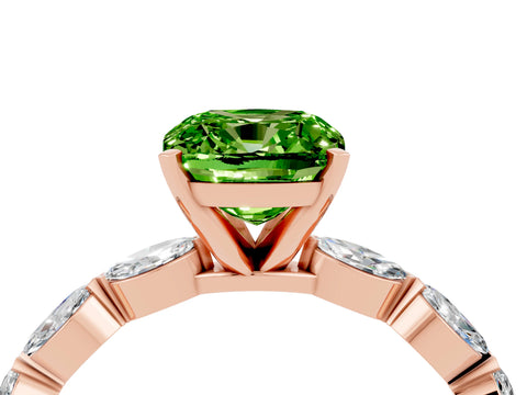 Rose gold Cushion Cut Peridot Ring with Marquise Side Stones and Prong Setting_4