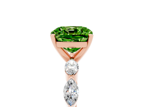 Rose gold Cushion Cut Peridot Ring with Marquise Side Stones and Prong Setting_5