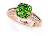 Rose gold Cushion Cut Peridot Ring with Milgrain Pavé Band and Four-Prong Setting_13