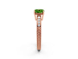Rose gold Cushion Cut Peridot Ring with Milgrain Pavé Band and Four-Prong Setting_14