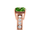 Rose gold Cushion Cut Peridot Ring with Milgrain Pavé Band and Four-Prong Setting_17